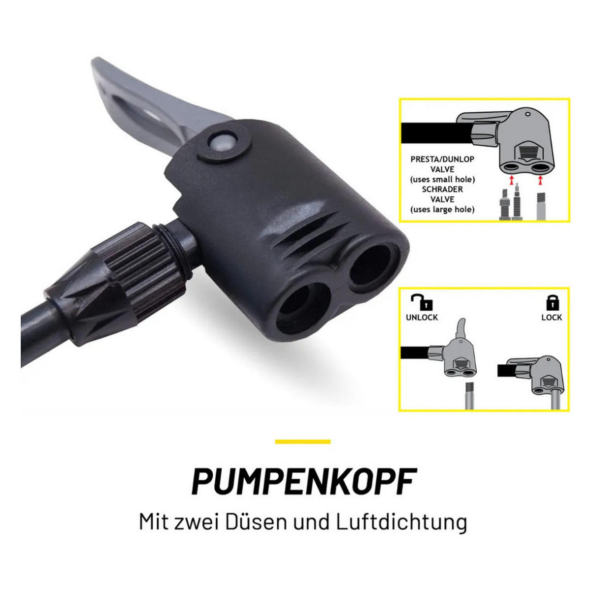 STANDLUFTPUMPE Schwarz 11 Bar mit Manometer - Schwarz, Metall (22/60/15.5cm) - Dunlop