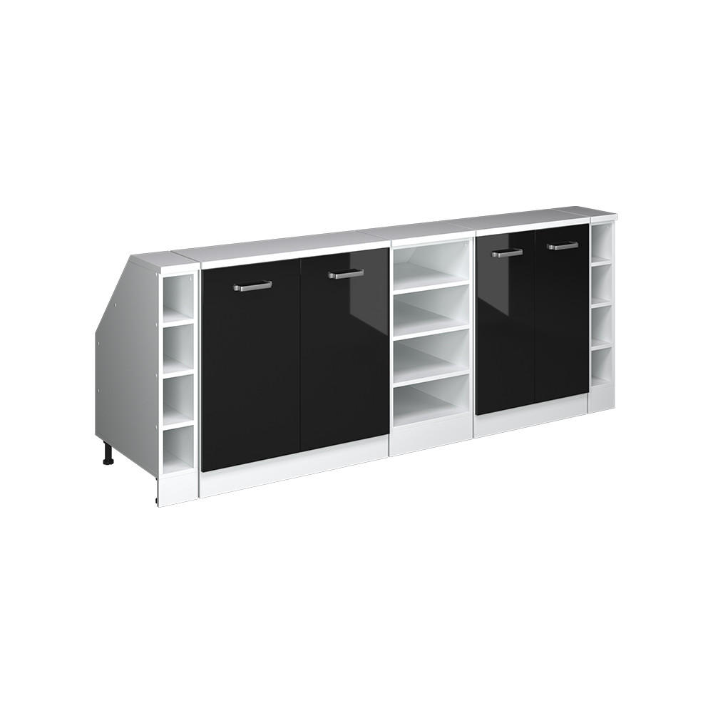 Vicco ŠATNÍ SESTAVA PRO ŠIKMÉ STŘECHY Rion Černý vysoký lesk 210 cm Sada 5 korpusů skříně hloubka 60 cm