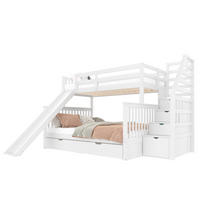 ETAGENBETT aus Kiefernholz 90x200/140x200 cm Antikweiß mit Rutsche, Schubladen und Stauraum - Weiß, Holzwerkstoff (90/200cm) - IVMEU
