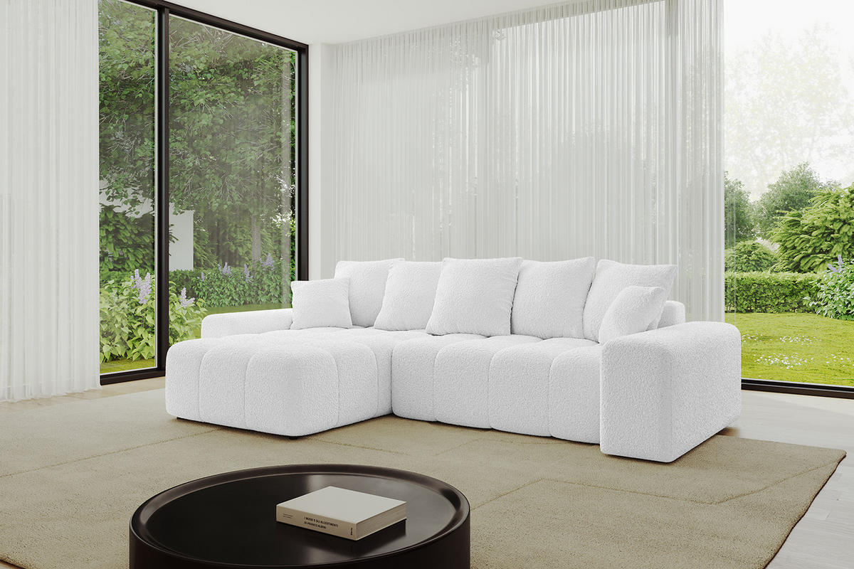 ECKSOFA Ottomane links/rechts ENIL-L 290x175x84 Weiß Bouclé - Weiß, Holzwerkstoff/Kunststoff (290/175cm) - ALTDECOR