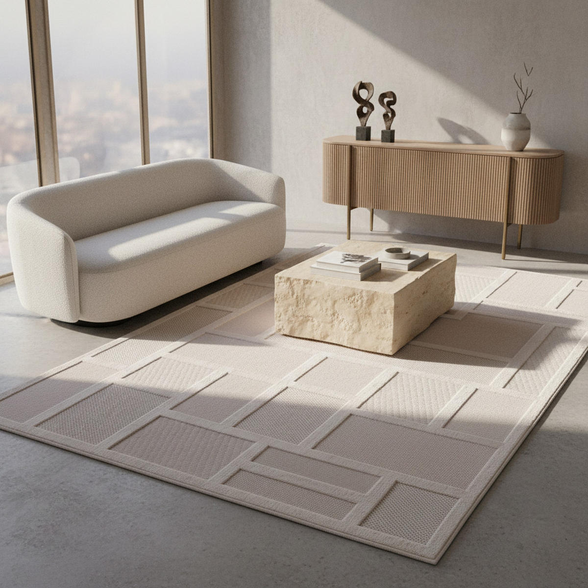 TEPPICH In-/Outdoor Kurzflor Relief-Design Polypropylen Terrasse Creme Rechteckig 140x200 - Beige, Textil (140/200cm) - KADIMA DESIGN
