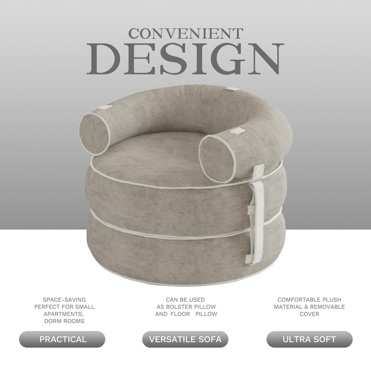 HOCKER 3-teilig - Hellgrau, Textil (80/65/80cm) - Vercart