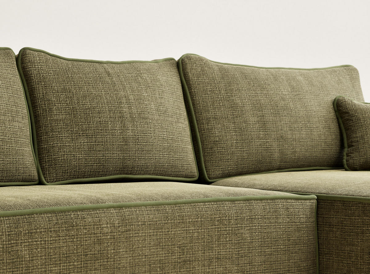 ECKSOFA MIT SCHLAFFUNKTION Modo Hellblau Chenille-Stoff - Rechts Seite - Schwarz/Olivgrün, Holz/Holzwerkstoff (294/185cm) - Maison de Reve
