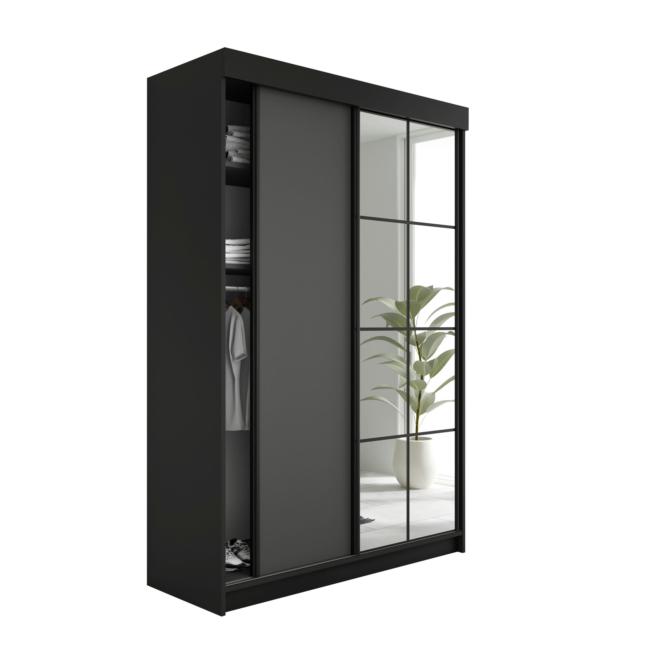 Kier Furniture POSUVNÁ ŠATNÍ SKŘÍŇ LAMARO - 138x205x59 - Černá & Grafitová