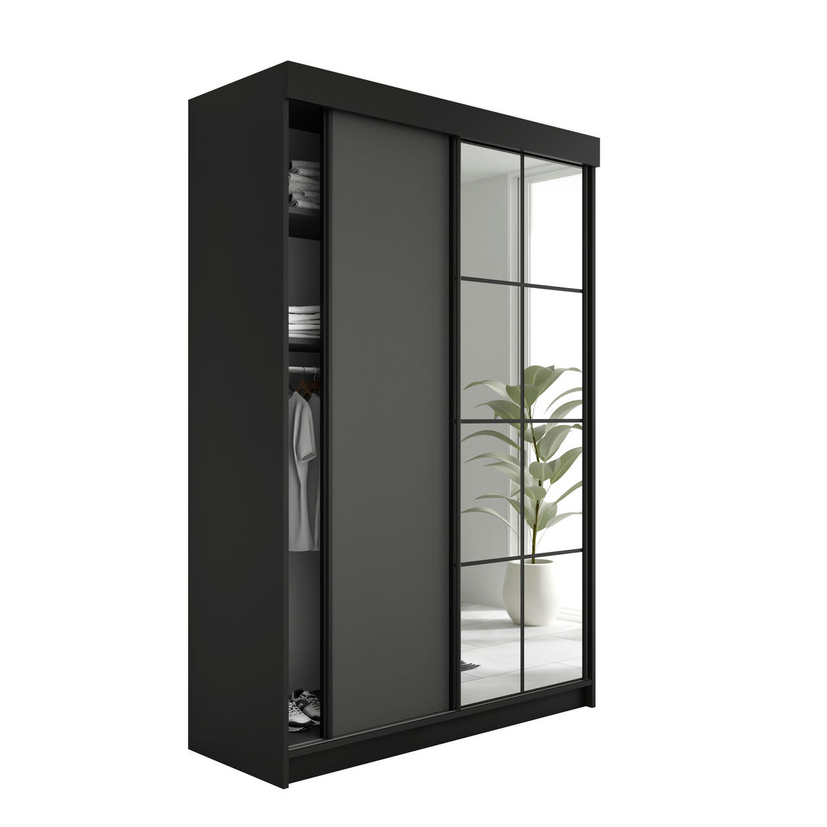 SCHIEBETÜRENSCHRANK LAMARO - 138x205x59 - Schwarz & Graphit - Schwarz/Graphitfarben, Holzwerkstoff (138/205/59cm) - Kier Furniture