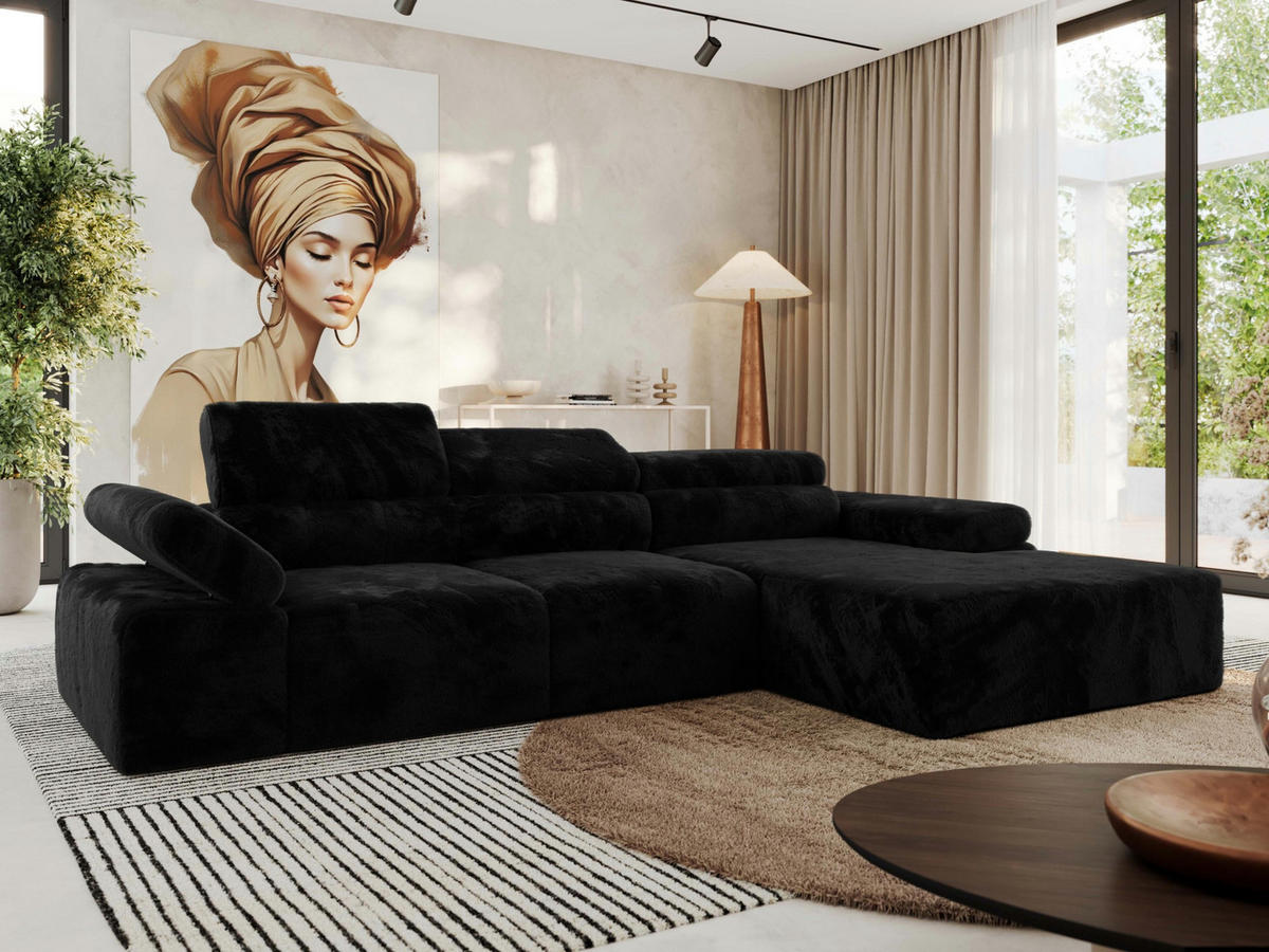 ECKSOFA RILASSO L Schwarz Plüsch - rechts - Schwarz, Kunststoff/Textil (174/296cm) - MKS