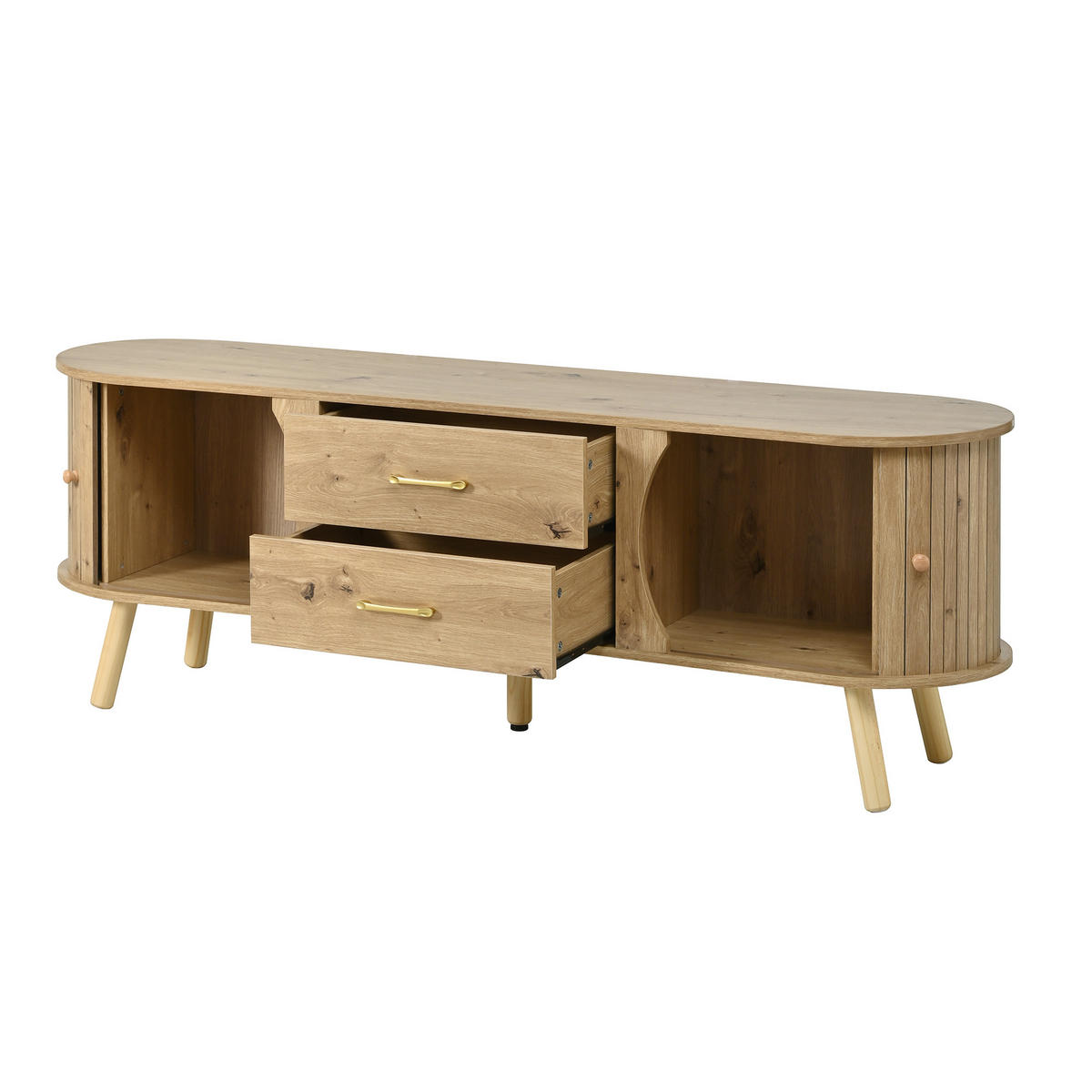 TV-ELEMENT 160/36.5/55 cm Natürlich mit 2 Schiebetüren und 2 Schubladen - Ahornfarben, Holz (160/55/36.5cm) - Oxeza
