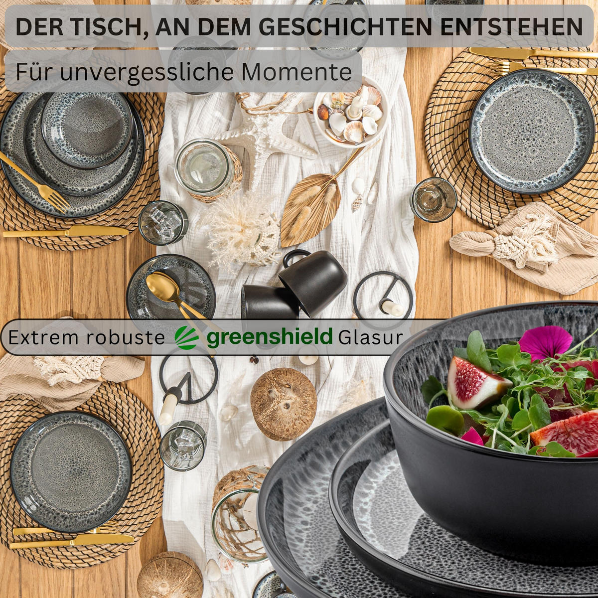 TAFELSERVICE SYDNEY - 36 teilig aus Steingut 12 Personen - Dunkelgrau, Stein (50/30/80cm) - Sänger