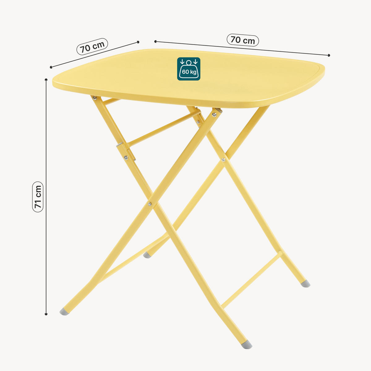 GARTENKLAPPTISCH Sande - Gelb, Metall (70/70/71cm) - [en.casa]