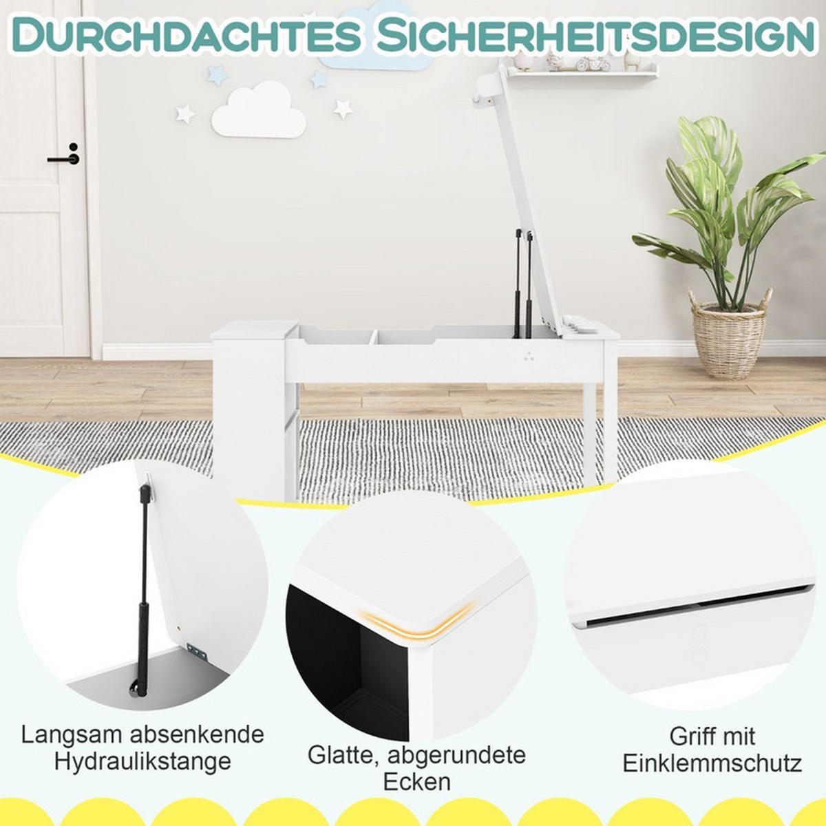 KINDERTISCH mit Stuhl weiß(3-tlg) - Weiß, Holzwerkstoff (109/55/60cm) - COSTWAY
