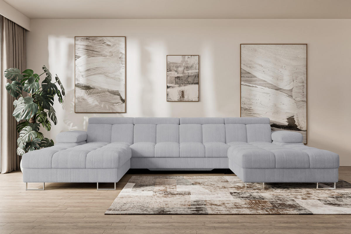 WOHNLANDSCHAFT mit Schlaffunktion und Bettkasten COMA U2 345x203x79 Grau Cord - Anthrazit, Holzwerkstoff/Textil (345/79/203cm) - ALTDECOR