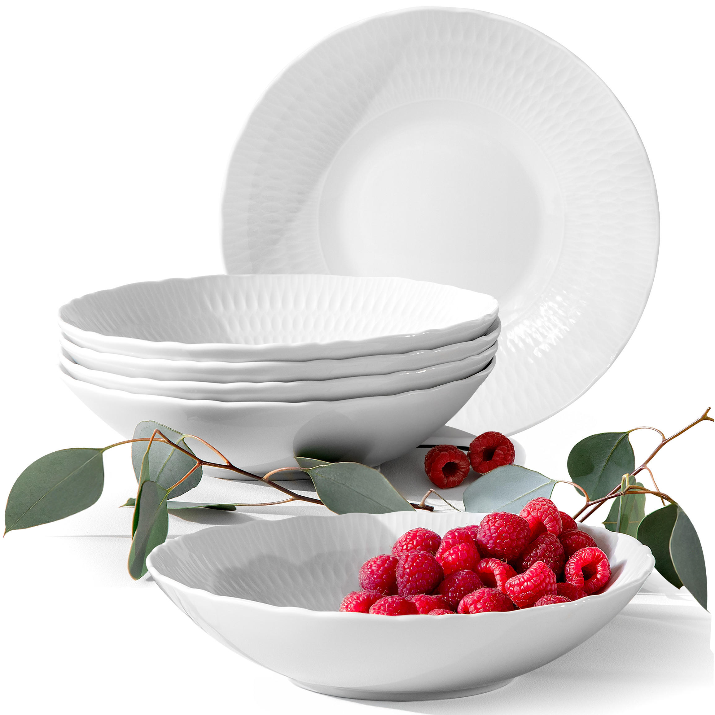 TELLER-SET SUPPENTELLER CMIELOW SOFIA 6-tlg aus Porzellan - Weiß, Keramik (22cm) - KONSIMO®