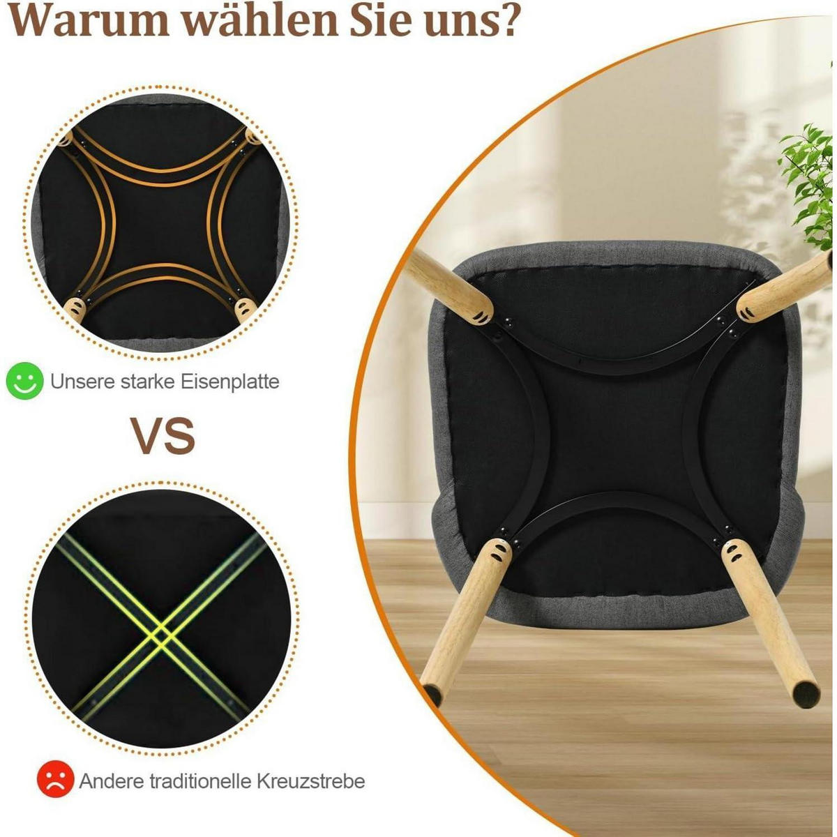ESSZIMMERSTUHL 2er Set Dunkelgrau Holzbeine - Grau, Textil (45/83/47cm)