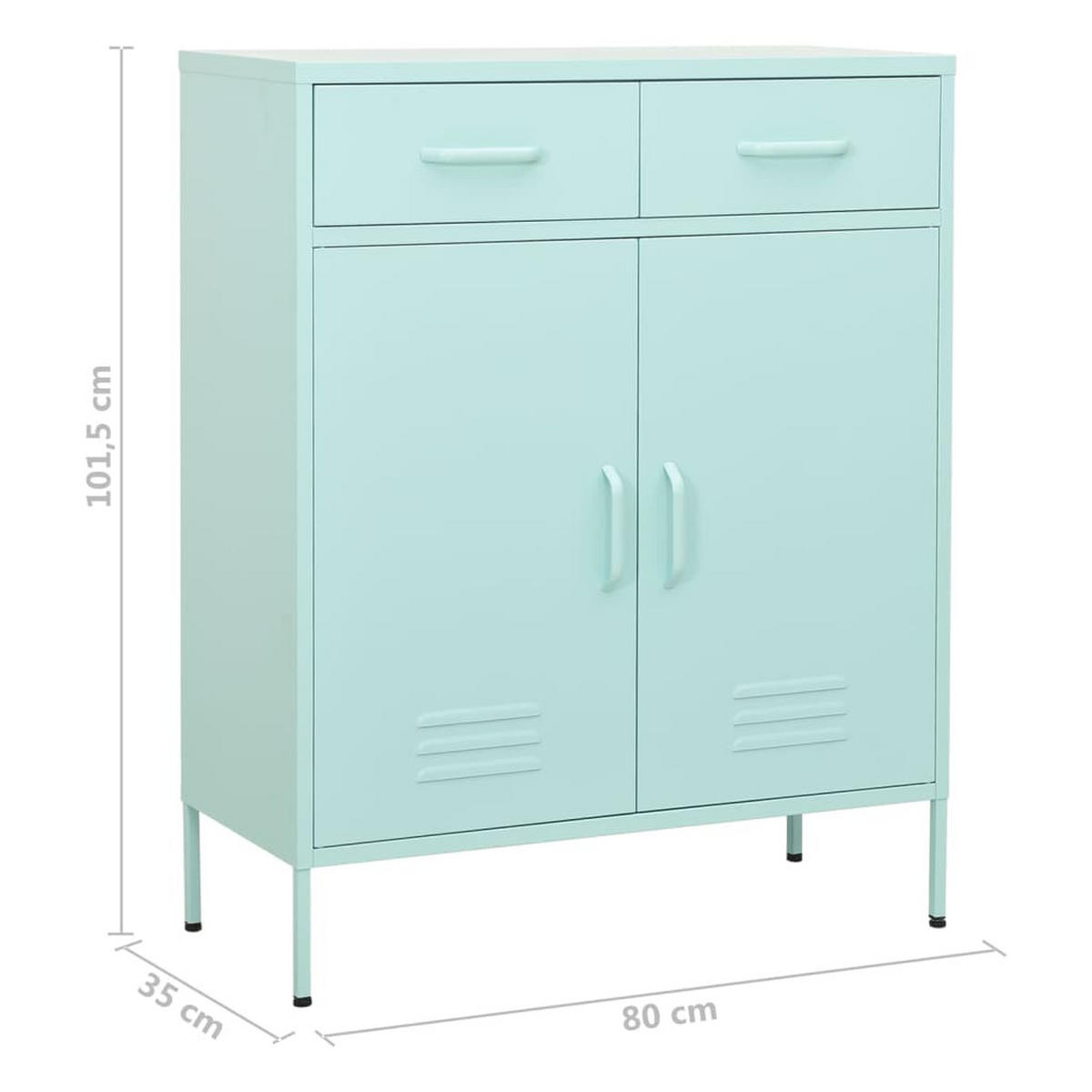 SIDEBOARD mit 2 Schubladen und verstellbarem Einlegeboden, 80/35/101,5 cm, aus Stahl, in Minzgrün - Blau, Metall (80/101.5/35cm) - vidaXL