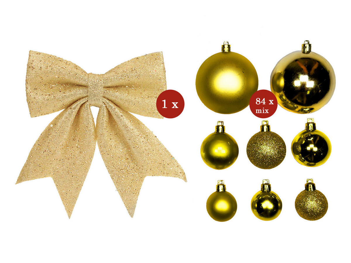 LAALU WEIHNACHTSBAUM geschmückt künstlich mit 85 Ornamenten GOLDEN CHRISTMAS 270 cm Baum mit Ständer und Weihnachtsornamenten - Champagner/Goldfarben, Kunststoff (270cm) - LAALU
