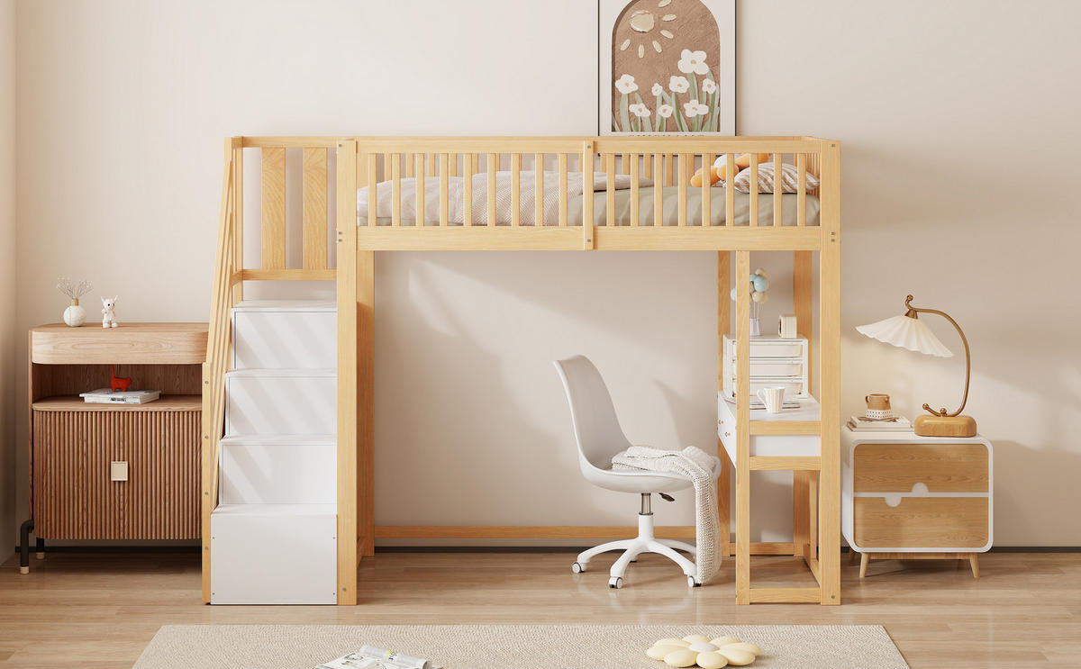 HOCHBETT 90x200 cm Tisch Treppe weiß - Weiß, Holz (90/200cm) - LEBENLANG