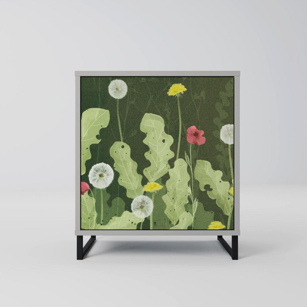 SIDEBOARD DANDELION AMUSE, Grau, 57,5x42x67,5 cm, Schwarze Metall-Rahmenfüße - Multicolor/Schwarz, Holzwerkstoff/Metall (57.5/67.5/42cm) - SpaceRebels