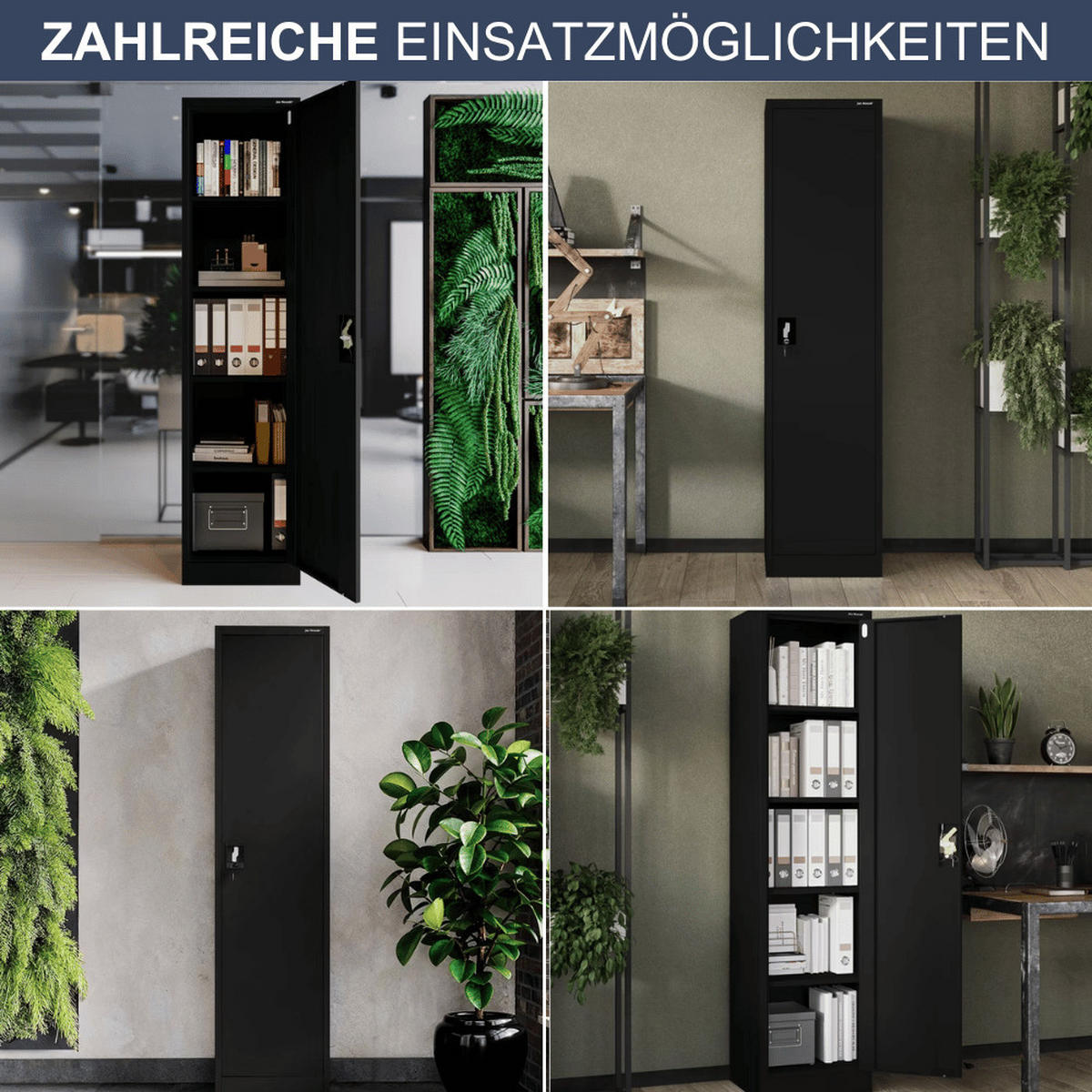 AKTENSCHRANK abschließbar KADO mit Flügeltüren 185x45x40cm Schwarz - Schwarz, Metall (45/185/40cm) - DELUKE