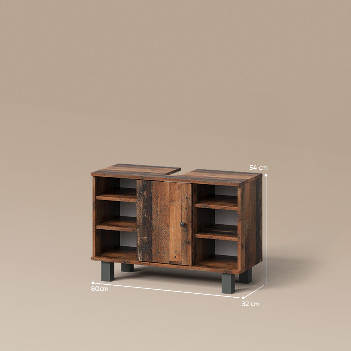 WASCHBECKENUNTERSCHRANK Fucino Antikholz 80 x 54 cm - Eichefarben, Holzwerkstoff (80/54/32cm) - Livinity®
