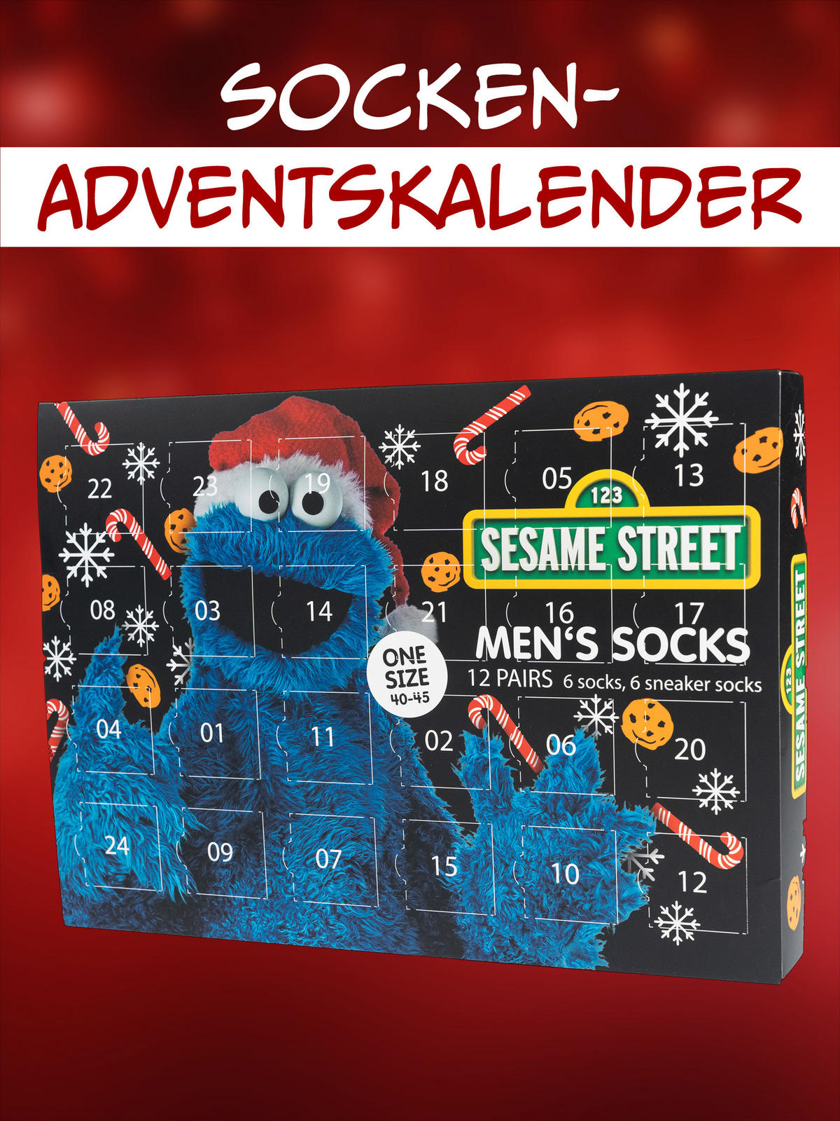 ADVENTSKALENDER Sesamstraße mit 12 Paar Socken Größe 40-45 - Multicolor, Textil (37/5/26.5cm) - United Labels