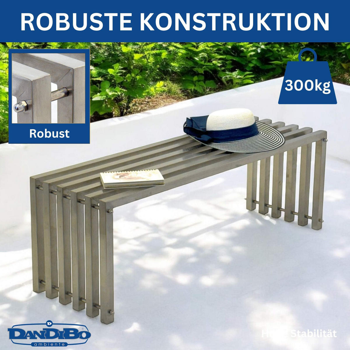 GARTENBANK Edelstahl Wetterfest 115 cm Sitzbank - Silberfarben, Metall (115/43.5/36cm) - DanDiBo