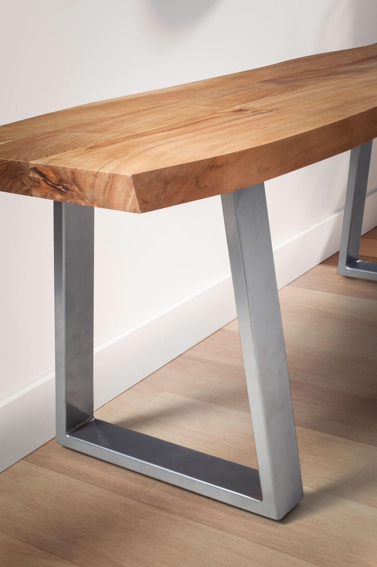GARDEROBENBANK Massivholz Metall Baumkante, Akazie-Silber 120x40x46 cm - Silberfarben/Braun, Holz/Metall (120/46/40cm) - KADIMA DESIGN