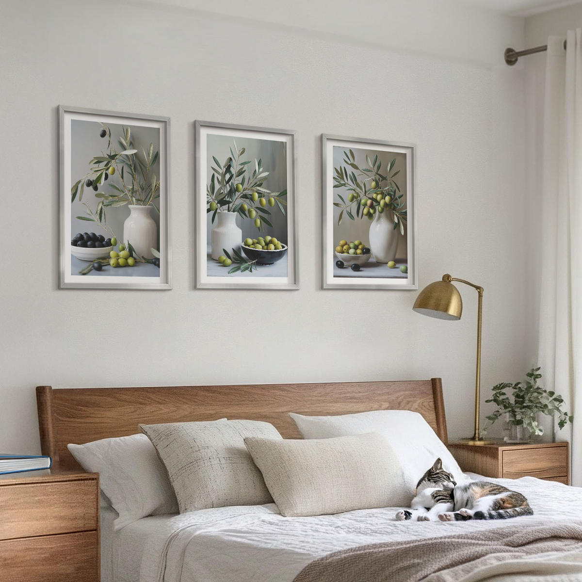WANDBILDER 3er Set - 40x60 cm Silberner Rahmen - Oliven in grauen Vasen - Silberfarben, Kunststoff (40/60cm) - ArtPrintCave