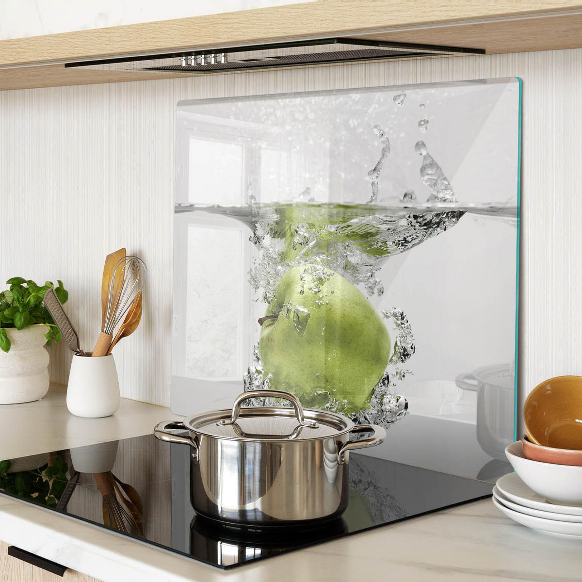 GLASPLATTE 60x52 cm Apfel unter Wasser - Grün, Glas (60/0.4/52cm) - TULUP