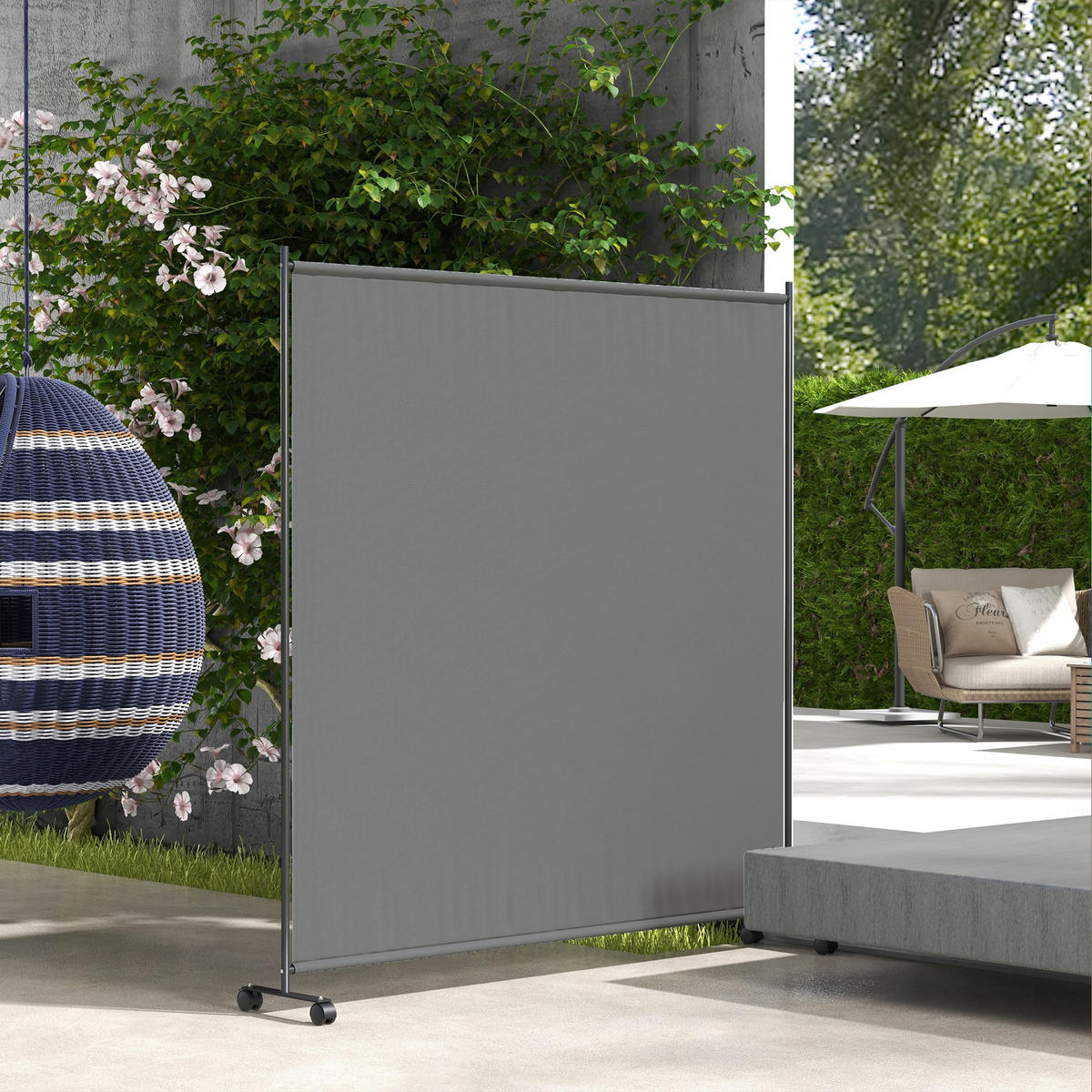 SICHTSCHUTZWAND,AUF Rollen 183x30x181cm,grau - Grau, Textil (183/181cm) - Vallsero