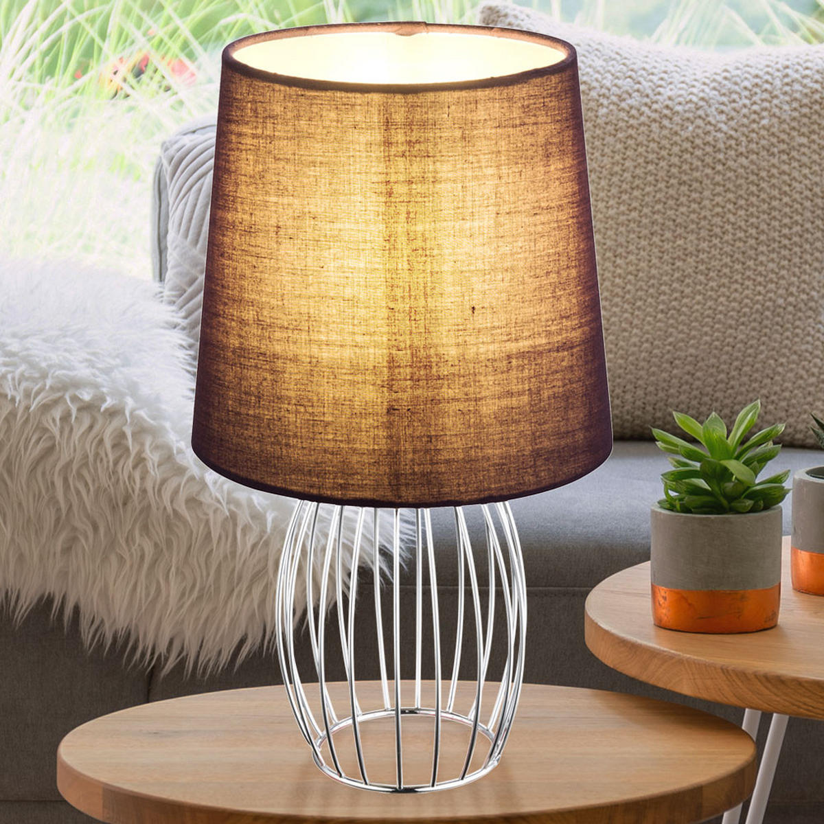 TISCHLEUCHTE Metall Textil Silber Chrom - Silberfarben, Metall (16/16/29cm) - Globo Lighting