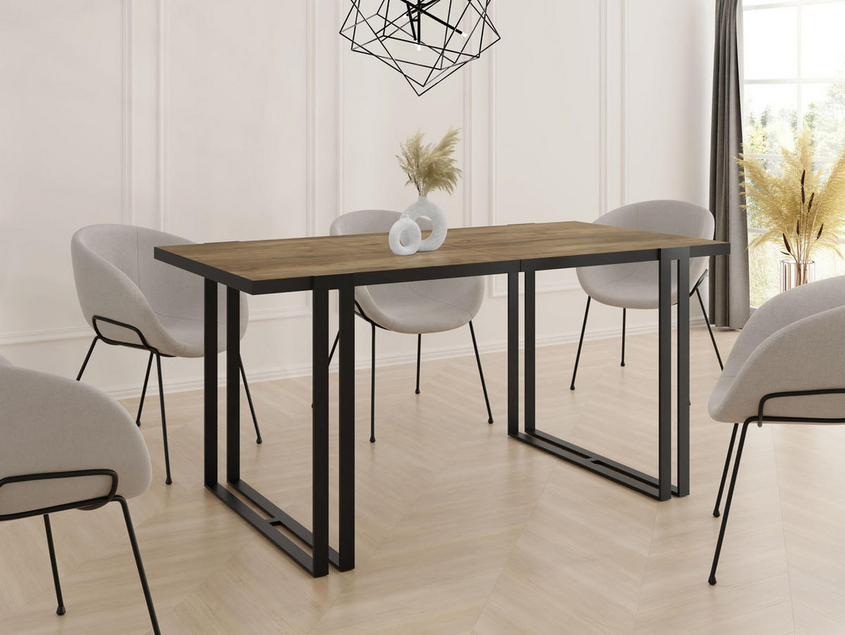 ESSTISCH Marina rechteckig ausziehbar, Lefkas Eiche 160-260/90/76 cm - Alteiche/Schwarz, Holzwerkstoff/Metall (160/90/76cm) - WFL GROUP