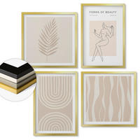 WANDBILDER 4er Set - 50x50 cm & 40x60 cm Goldrahmen - Abstrakte Boho-Dekorationen - Goldfarben, Kunststoff (50/50cm) - ArtPrintCave