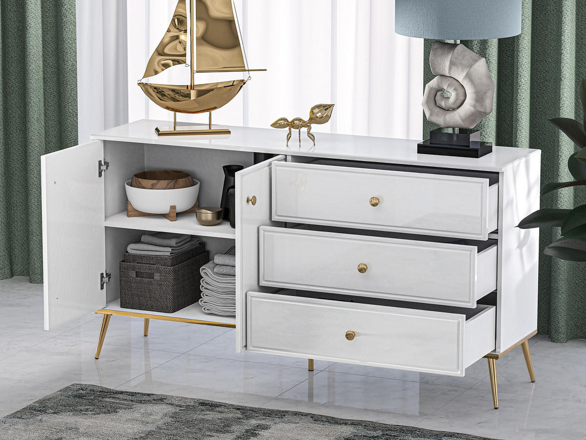 SIDEBOARD Darrby Weiß Matt / Hochglanz 160 cm - Goldfarben/Weiß, Holzwerkstoff/Metall (160/84.4/40cm) - Selsey