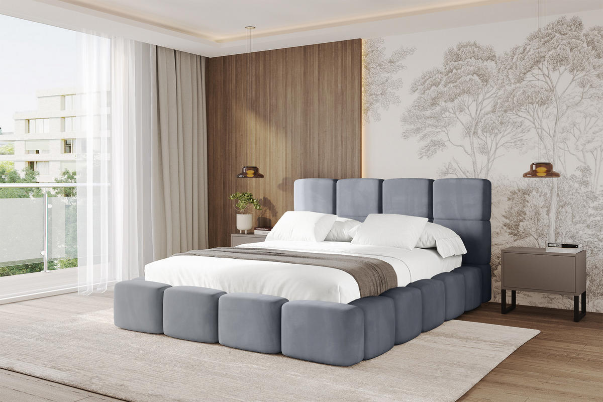 POLSTERBETT mit Bettkasten und Lattenrost, Bett mit Matratze H3/H4, Kopfteil, Boxbett, Doppelbett mit Stauraum - NATA 120x200 Grau - Grau, Holzwerkstoff/Textil (120/200cm) - ALTDECOR