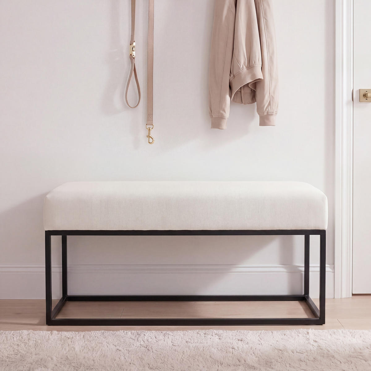 POLSTERBANK STELLA 90 cm Metallgestell, Schwarz / Creme - Creme/Schwarz, Textil/Metall (90/44/30cm) - Idohome