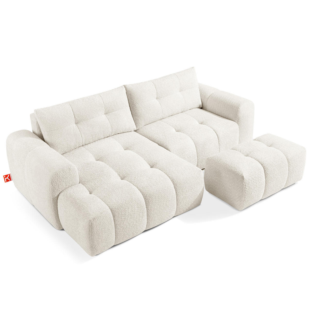 ECKSOFA LINKS RAVIA, Bouclé, Weiß - Weiß, Holz/Textil (256/104cm) - KONSIMO®