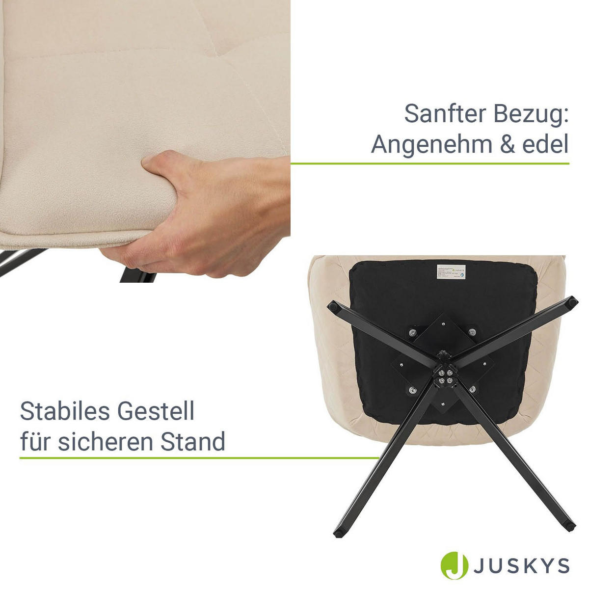 DREHSTUHL Clyde mit Armlehne samt beige (2er-Set) - Beige, Textil (57/85/61cm) - Juskys