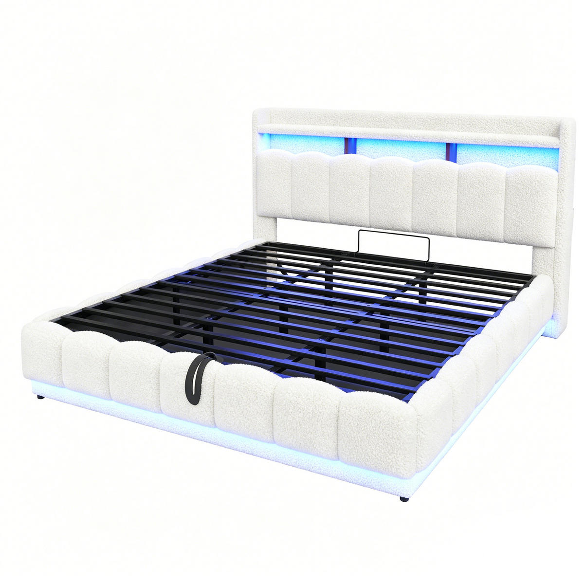 POLSTERBETT 180/200 cm in Weiß mit Bettkasten, LED, USB und Steckdose aus Boucle - Weiß, Textil/Metall (180/200cm) - STILVORA