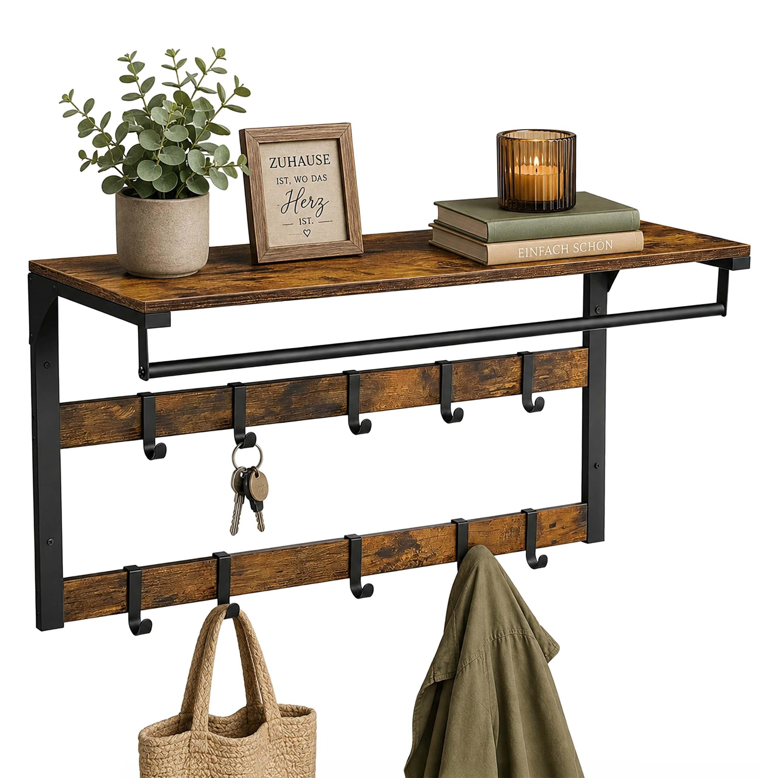 VÄGGHÄNGARE Vintagebrun svart 3-i-1 10 krokar 80 cm Multicolor 42/80/30 cm