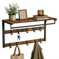 WANDGARDEROBE Vintagebraun Schwarz 3-in-1 10 Haken 80 cm - Multicolor, Holzwerkstoff/Metall (80/42/30cm) - Relaxdays