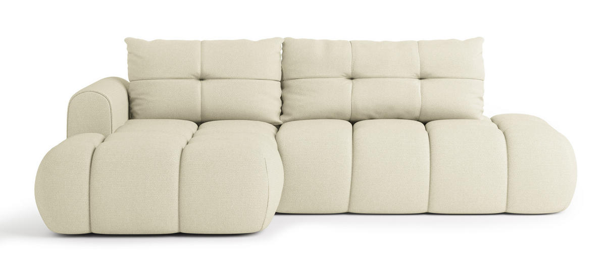 ECKSOFA FLUMA L-S Creme Geflochtener Stoff mit Schlaffunktion - Creme, Holz (274/165cm) - MASSENO