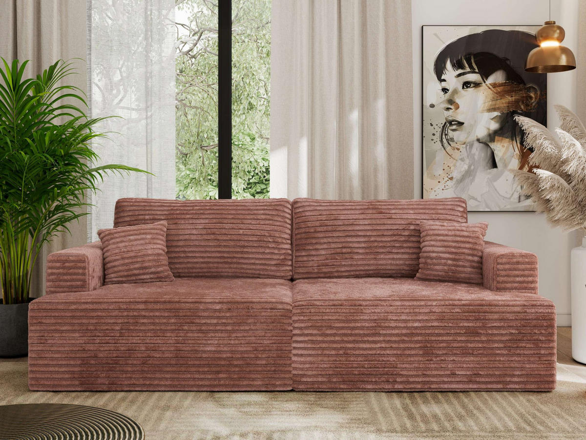 4-SITZER SOFA VIRELLA Rosa Cord - Schwarz/Rosa, Textil (240/88/115cm) - MKS