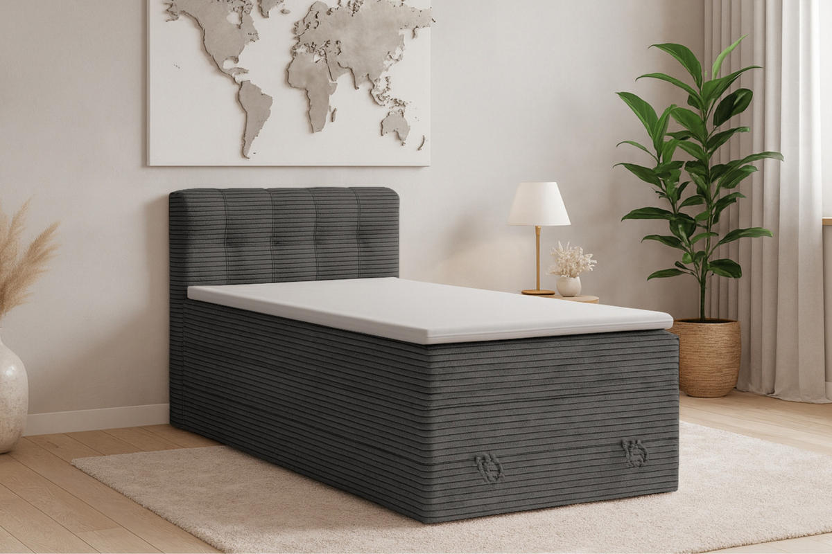 BOXSPRINGBETT JUNG 2 100/200 Cord Anthrazit mit Matratzen H3 + H4 - Anthrazit, Holz/Holzwerkstoff (100/200cm) - Deine Möbel 24