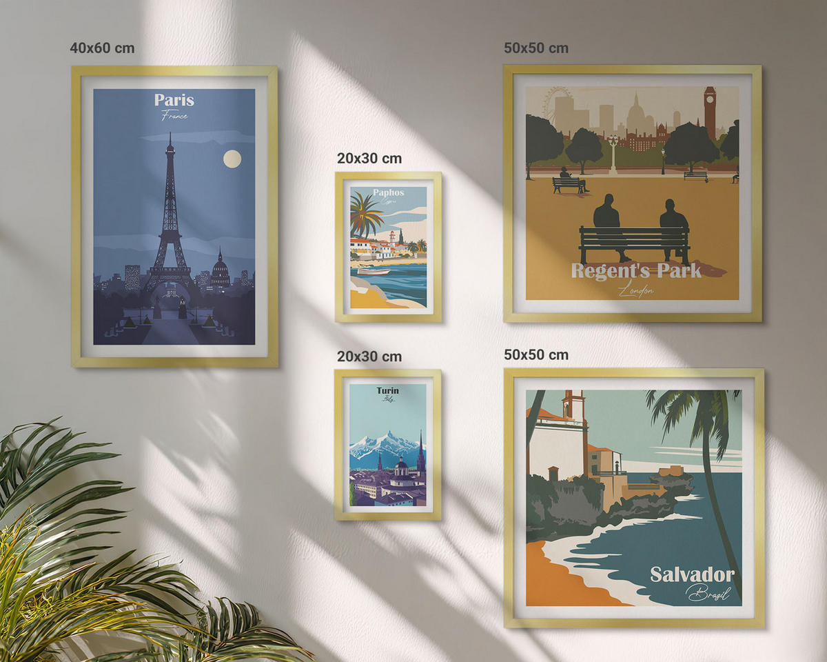 WANDBILDER 5er Set - 50x50 cm & 20x30 cm & 40x60 cm Goldrahmen - Touristische Küstenlandschaften - Goldfarben, Kunststoff (40/60cm) - ArtPrintCave