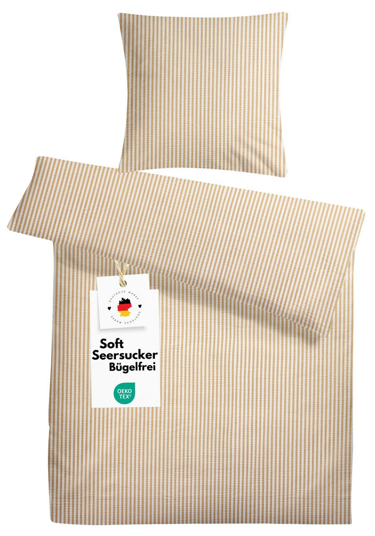 SEERSUCKER-BETTWÄSCHE 135x200 gestreift Sommer Bettbezug Bügelfrei aus 100% Baumwolle, Bettbezüge Streifen Muster Creme - Weiß, Textil (135/200cm) - Carpe Sonno