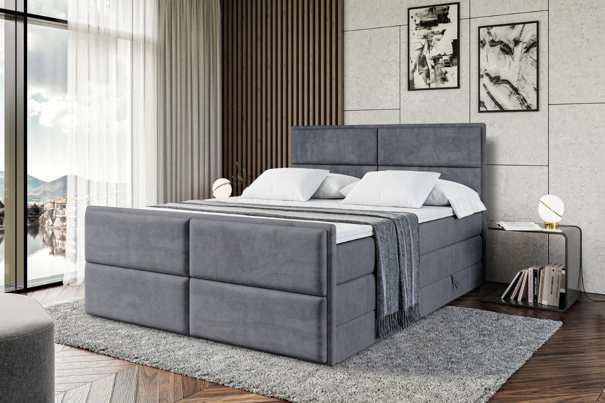 BOXSPRINGBETT AURA-Z KING - 160 x 200 - H3/H4 - Dunkelgrau - Dunkelgrau, Holzwerkstoff (160/200cm) - ALTDECOR