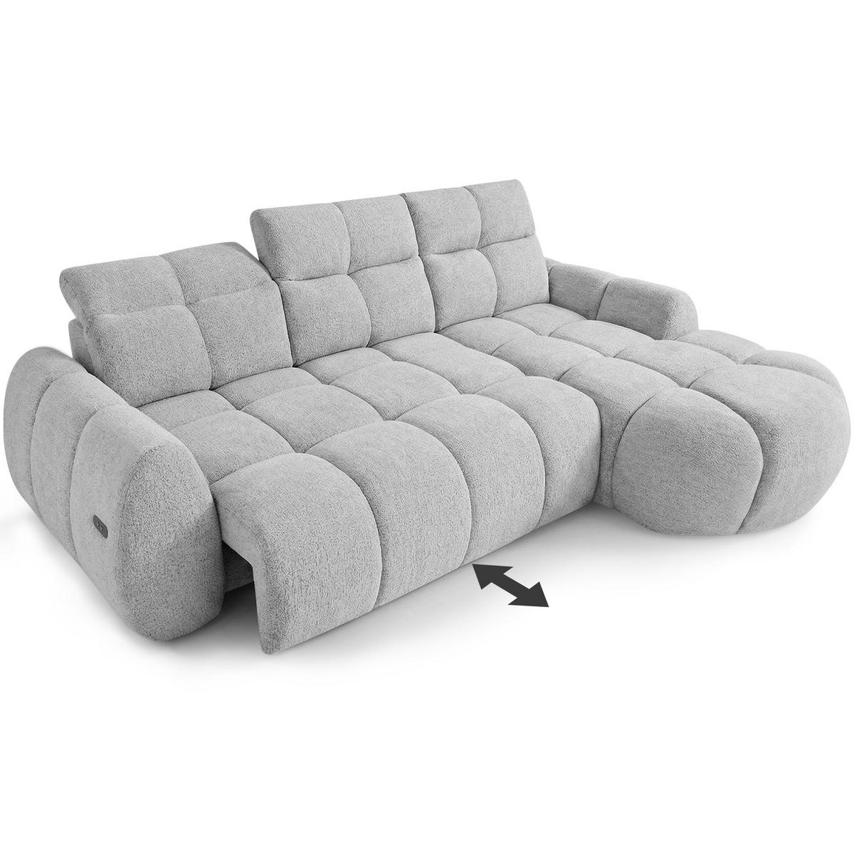 ECKSOFA Sorel Mini mit Automatisch verstellbarer Sitztiefe und Kopfstützen, rechts, Hellgrau - Hellgrau, Textil (275/190cm) - Beautysofa