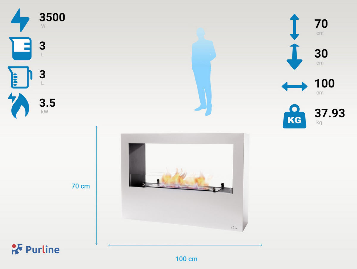 BIOETHANOL-KAMIN Weiß Bodenmodell inklusive 3 L Brennblock - Weiß, Metall (100/70/30cm) - Purline