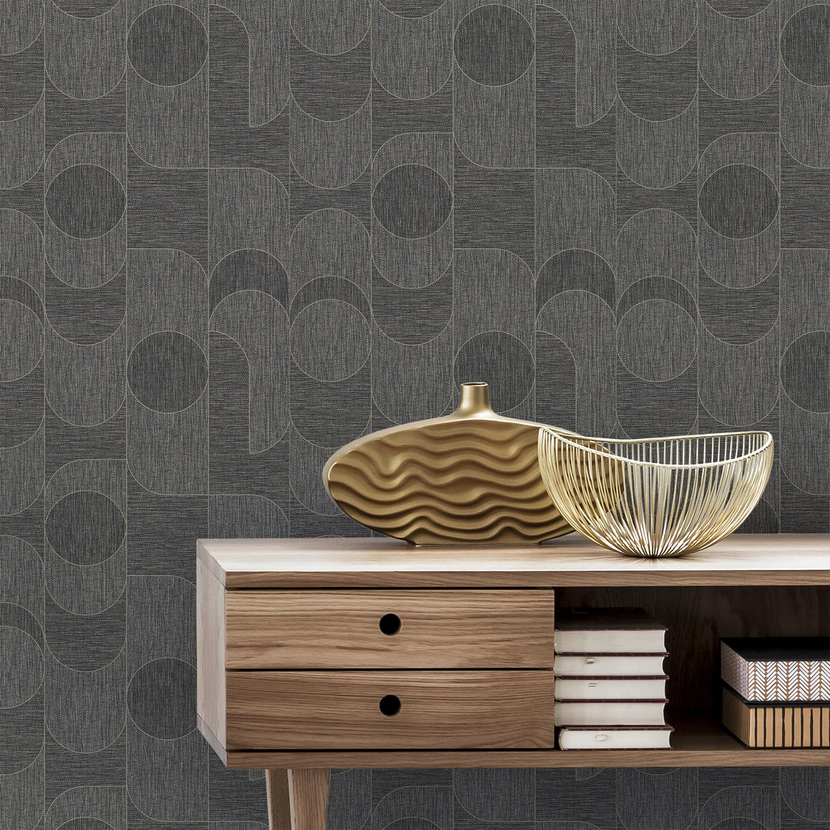 VLIESTAPETE - Geometric Grasscloth Brown - Braun, Papier/Kunststoff (52/1000cm) - Sublime