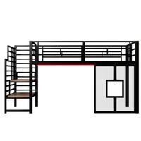 HOCHBETT 90/200 cm aus Metall und MDF mit Stauraumtreppe und LED-Beleuchtung Schwarz - Schwarz, Metall (90/200cm) - Modenvie